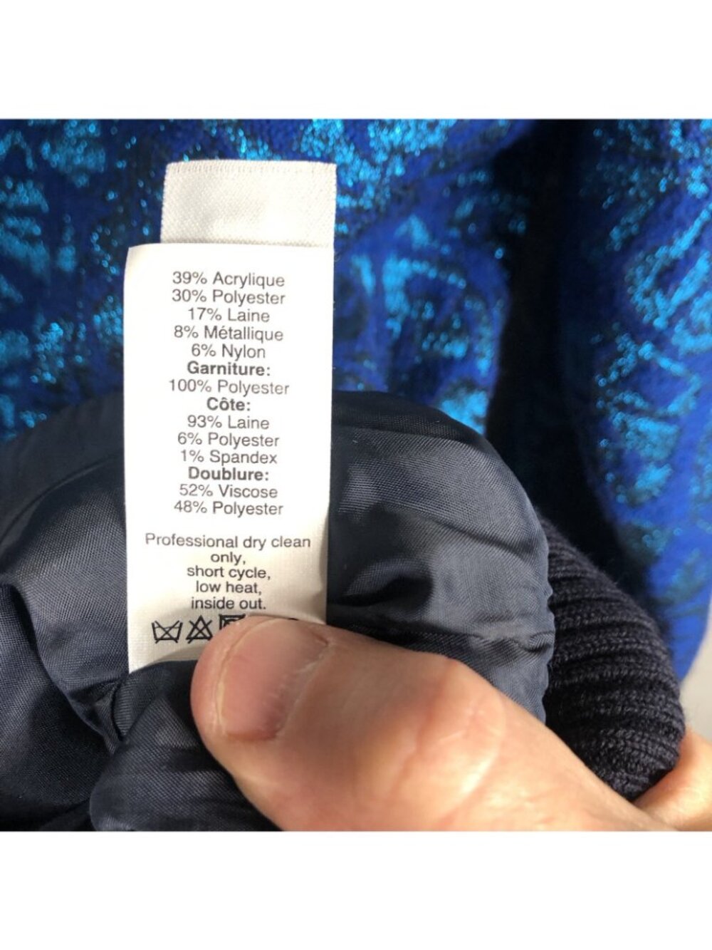 Statement Sweater Women 10 Blue Metallic Delphinium Jacquard Jewels Castle NEW - Picture 7 of 16